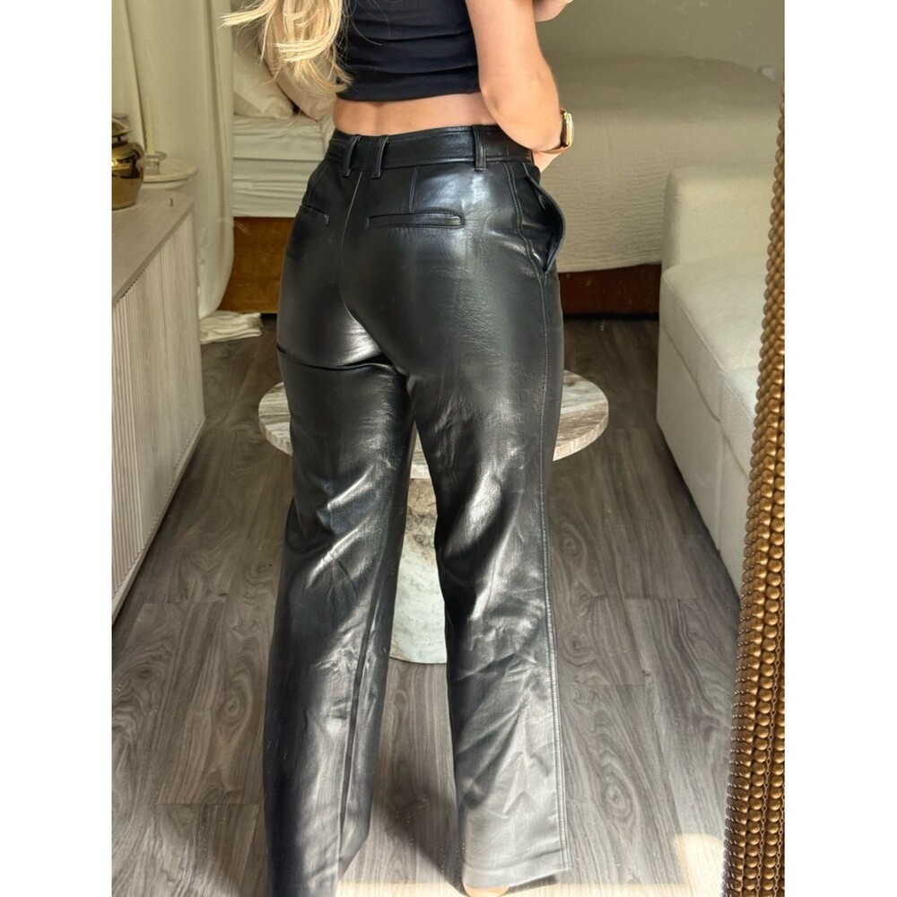 Aritzia Babaton Attitude Vegan Leather Wide Leg Pants Black High Rise Size 00